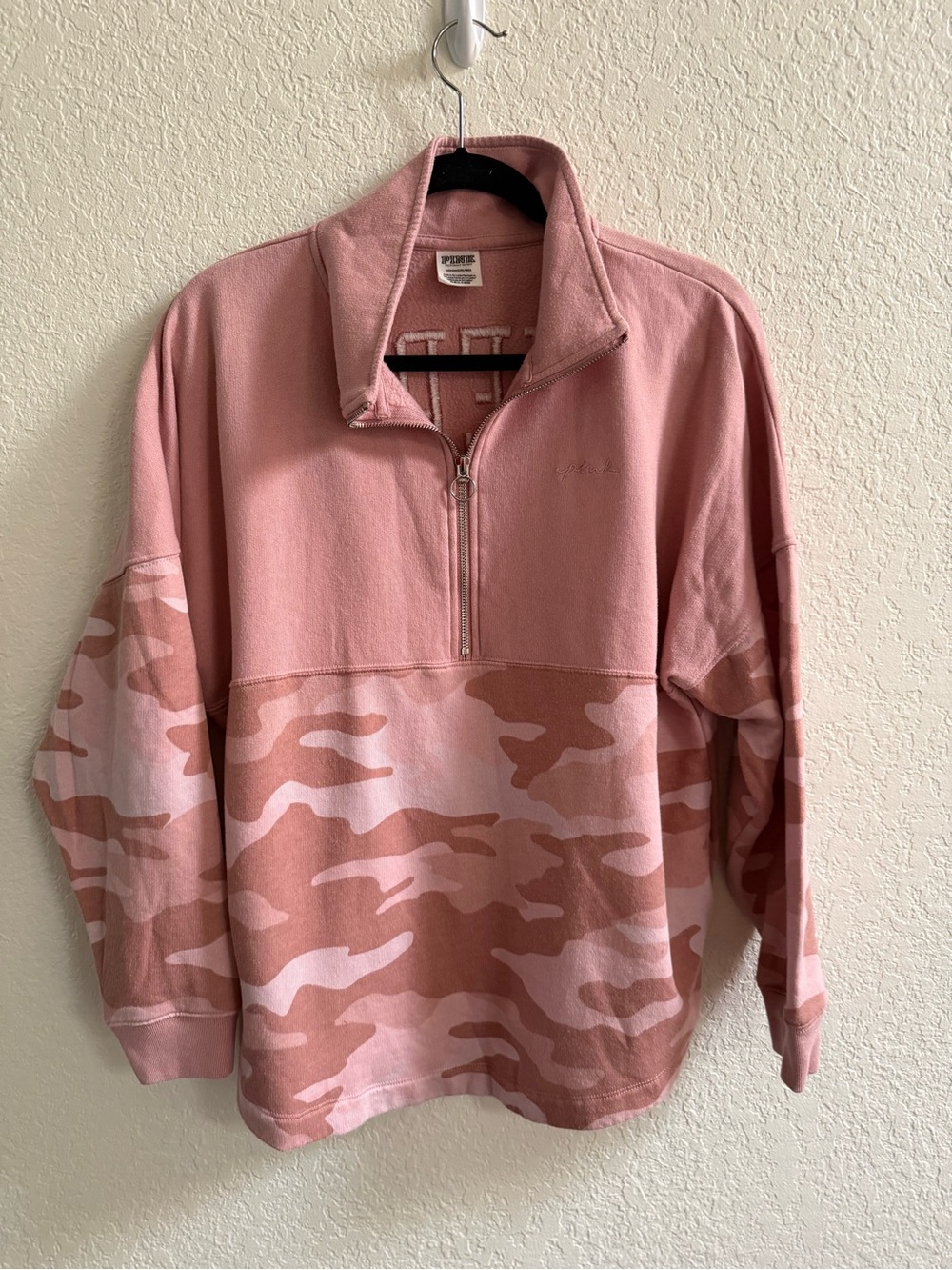 PINK Victoria's Secret Pink Camo Half-Zip Pullover Sweatshirt